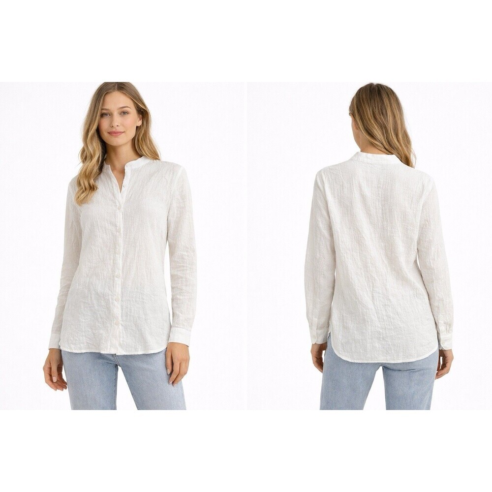 White Fox White Textured Button-Front Blouse Long Sleeve Lightweight Top Size S